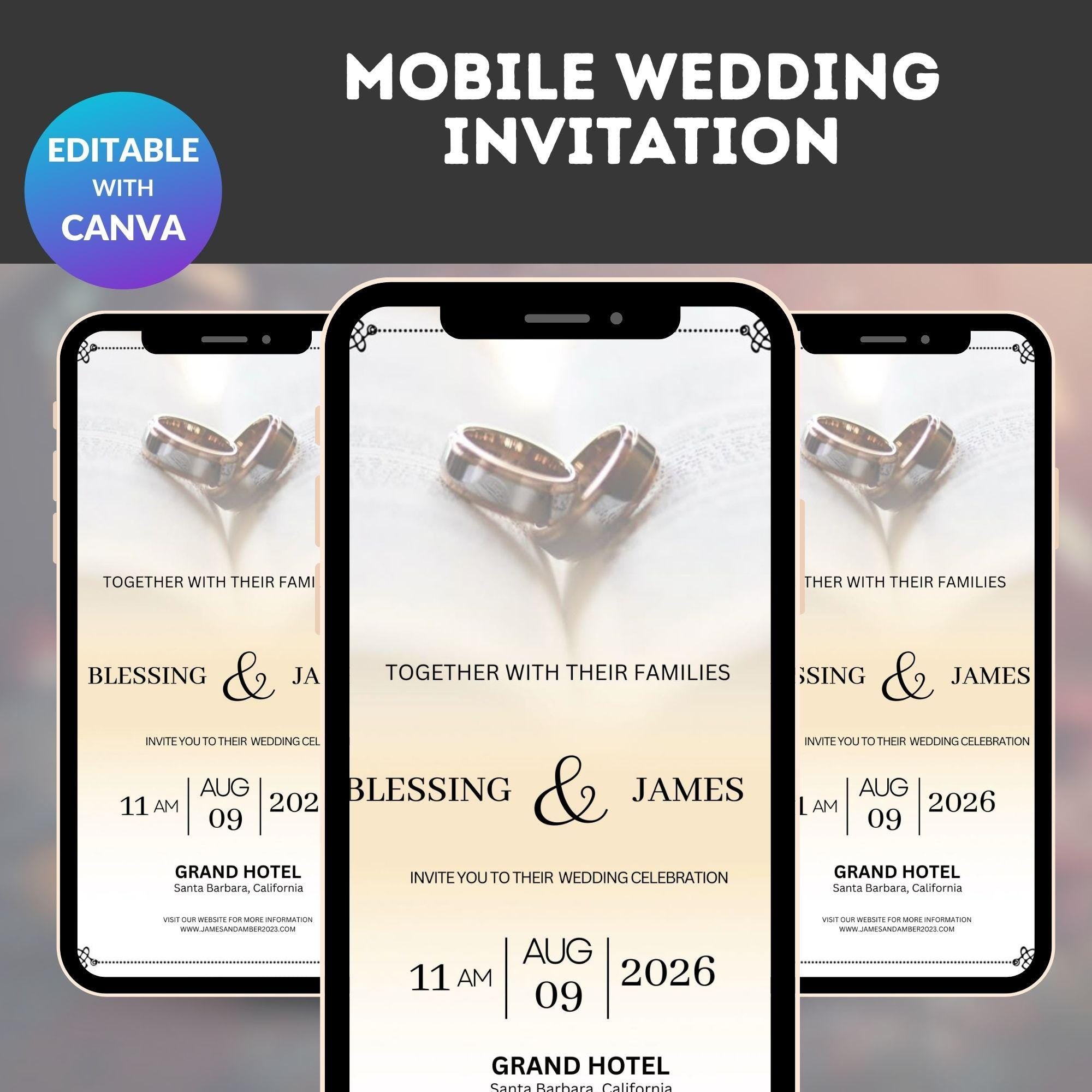 Digital Wedding Invite – Mobile Phone Template (Editable Canva)