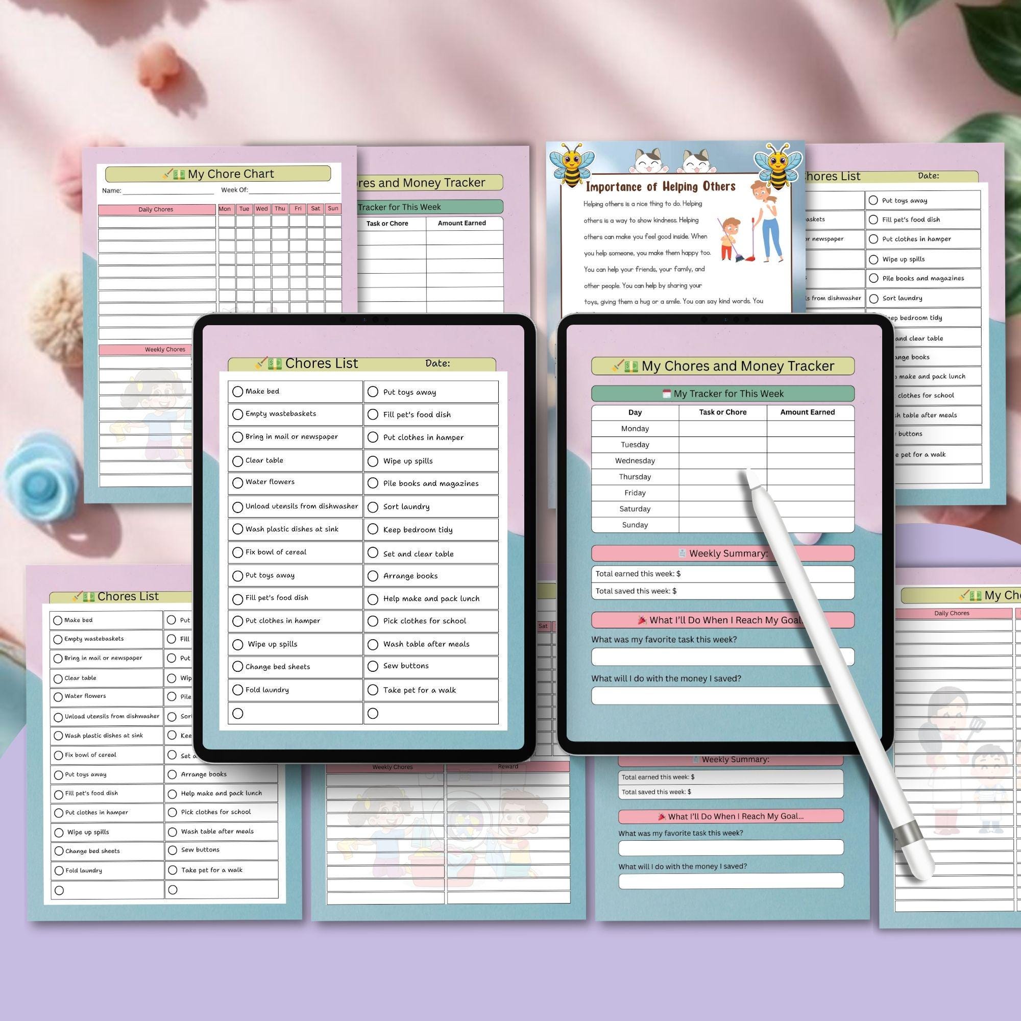 Chore Chart for Children: Weekly Tasks and Earnings (Printable PDF)