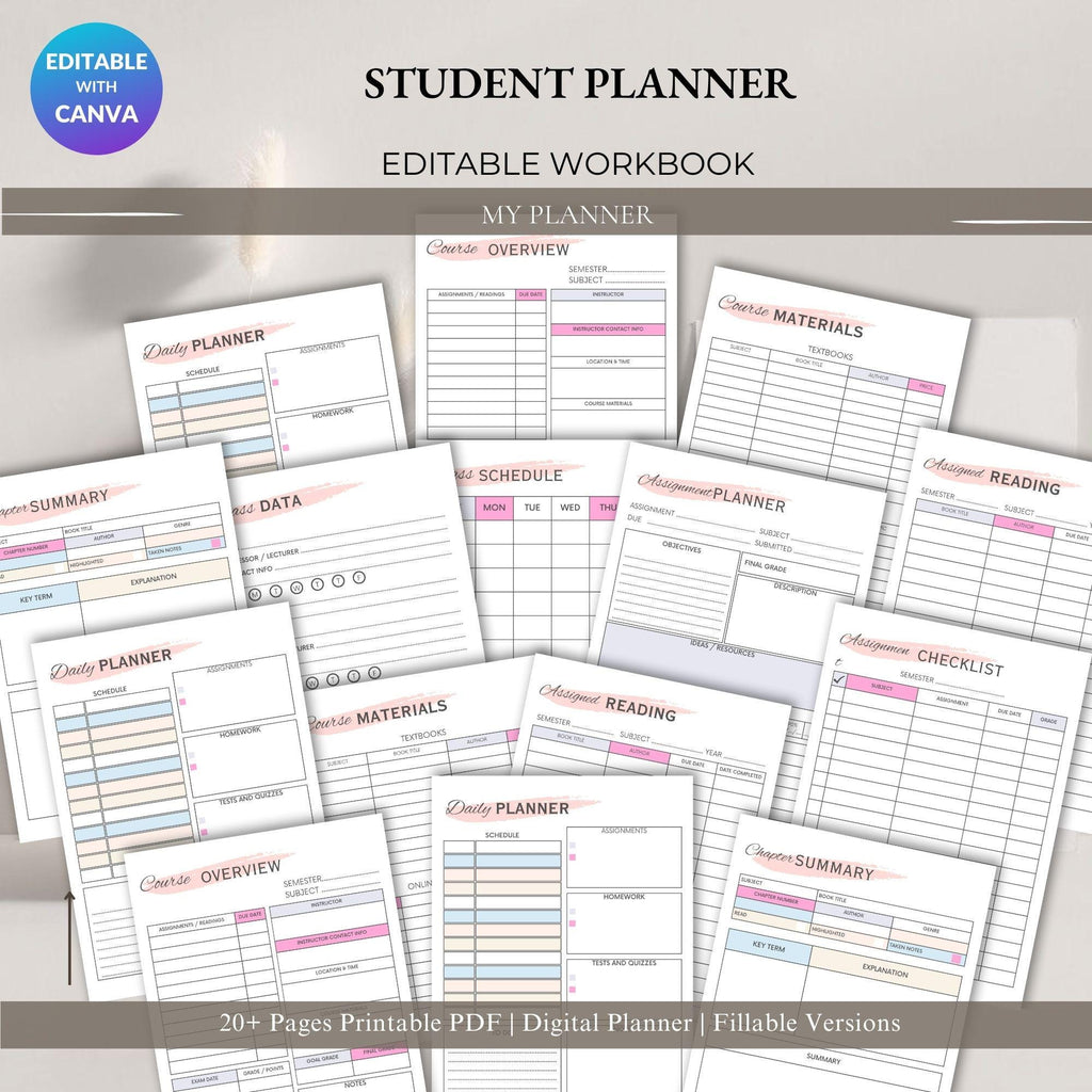 Academic Planner PDF: Study Schedule, Exam & Homework Logs - Digital Download