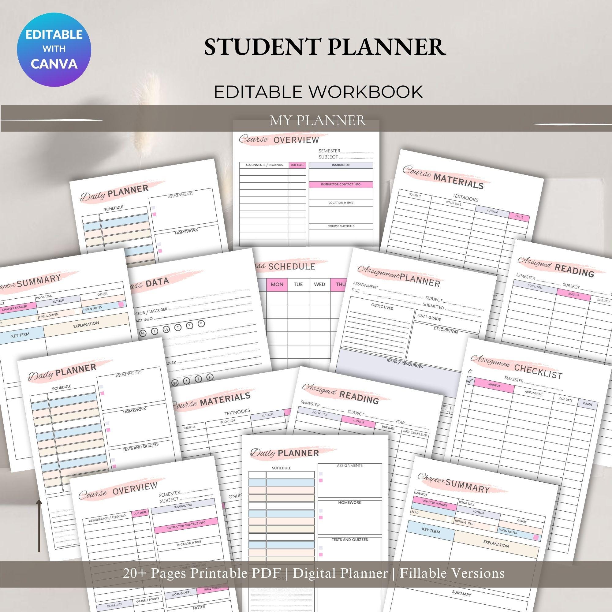 Academic Planner PDF: Study Schedule, Exam & Homework Logs - Digital Download