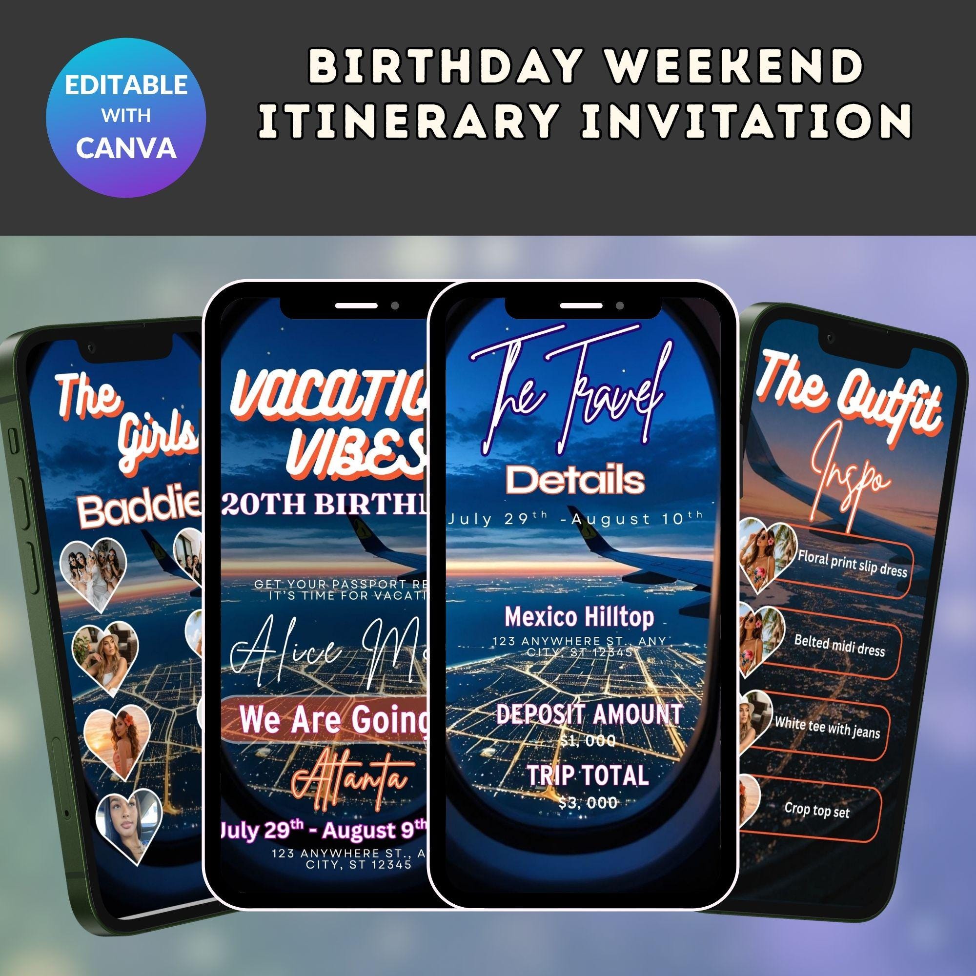 Birthday Weekend Itinerary Invite – Editable Party Schedule