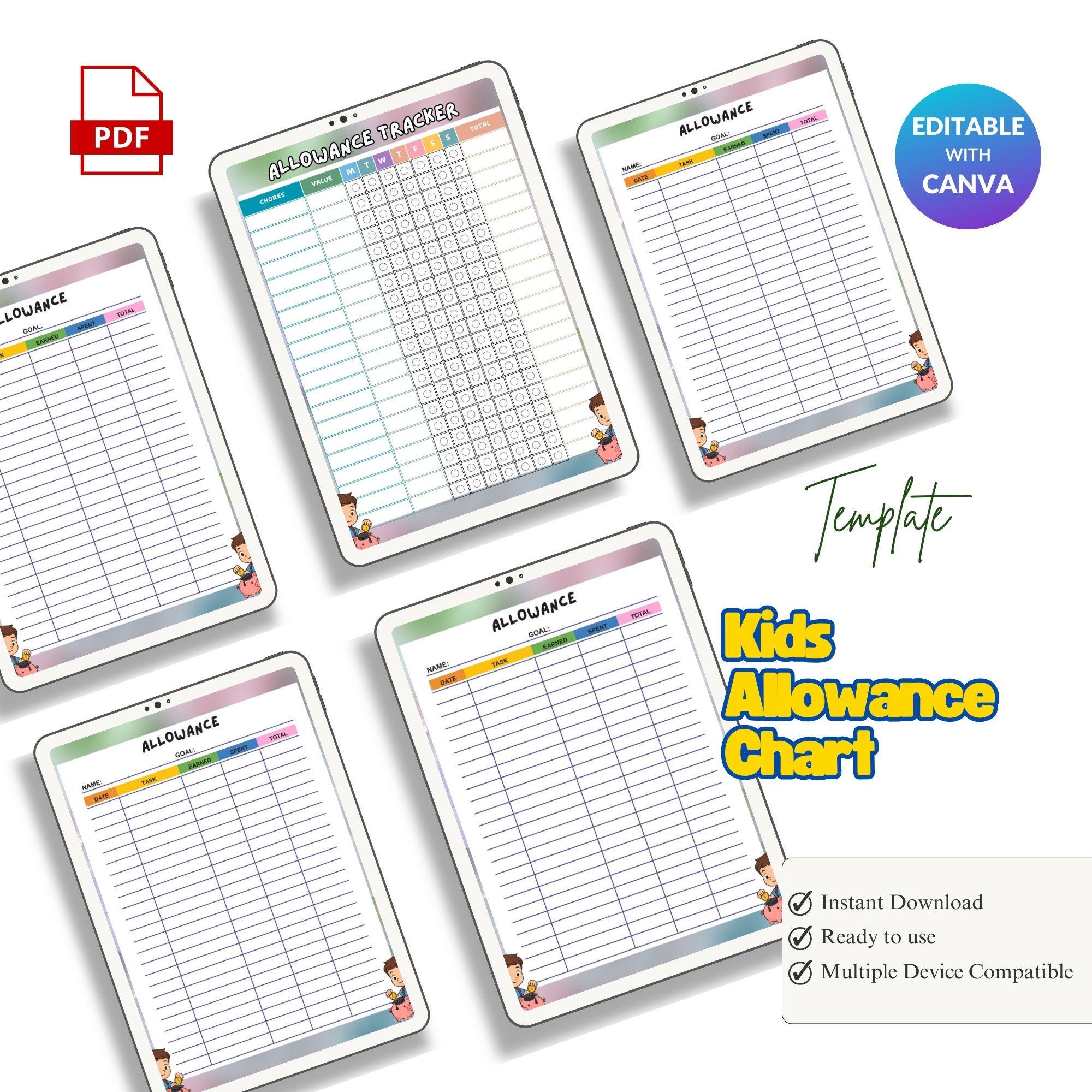 Allowance Chart for Kids – Savings & Spending Tracker (Printable PDF)