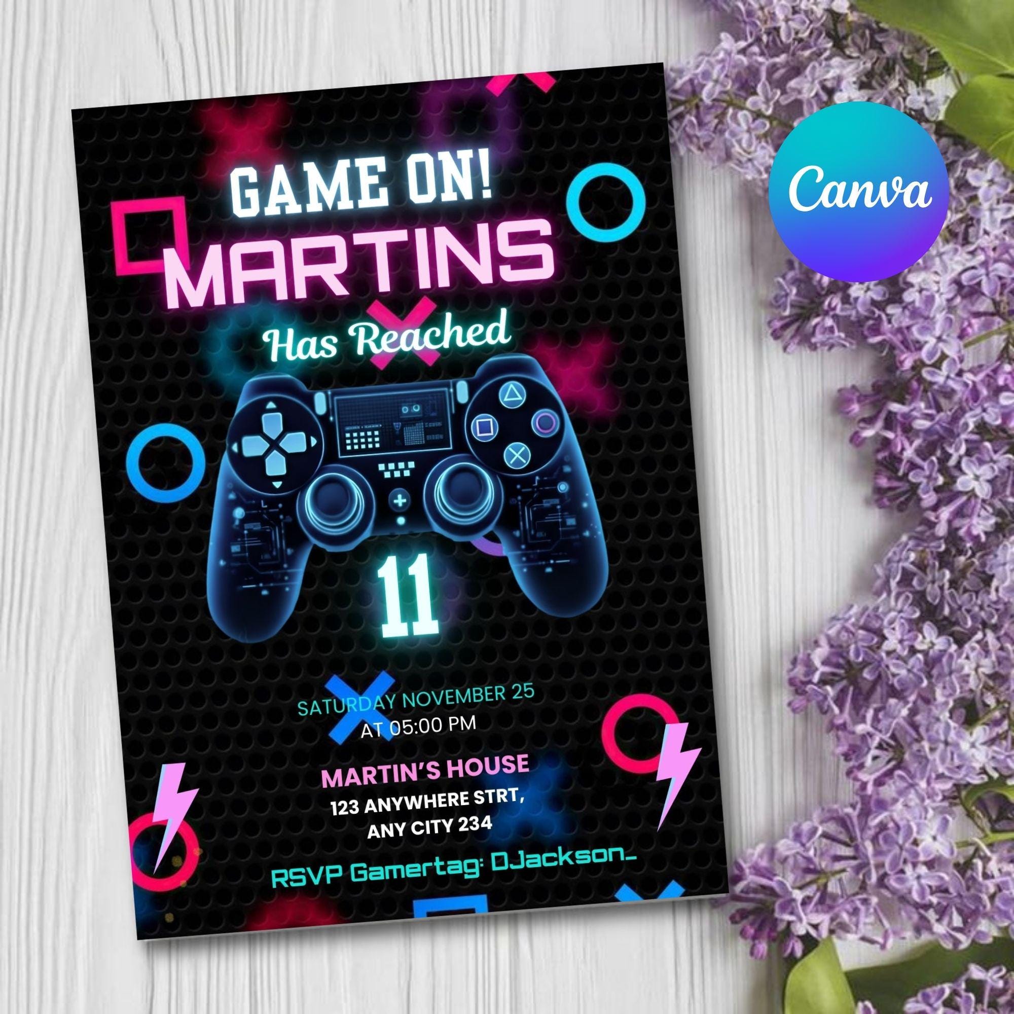 Birthday Invitation: Video Game Theme - Editable Gamer Style