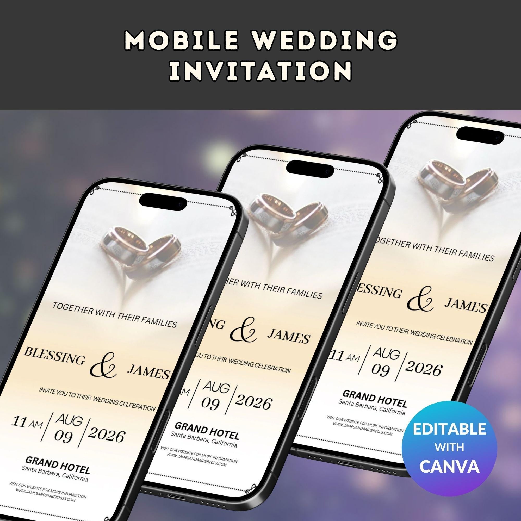 Digital Wedding Invite – Mobile Phone Template (Editable Canva)