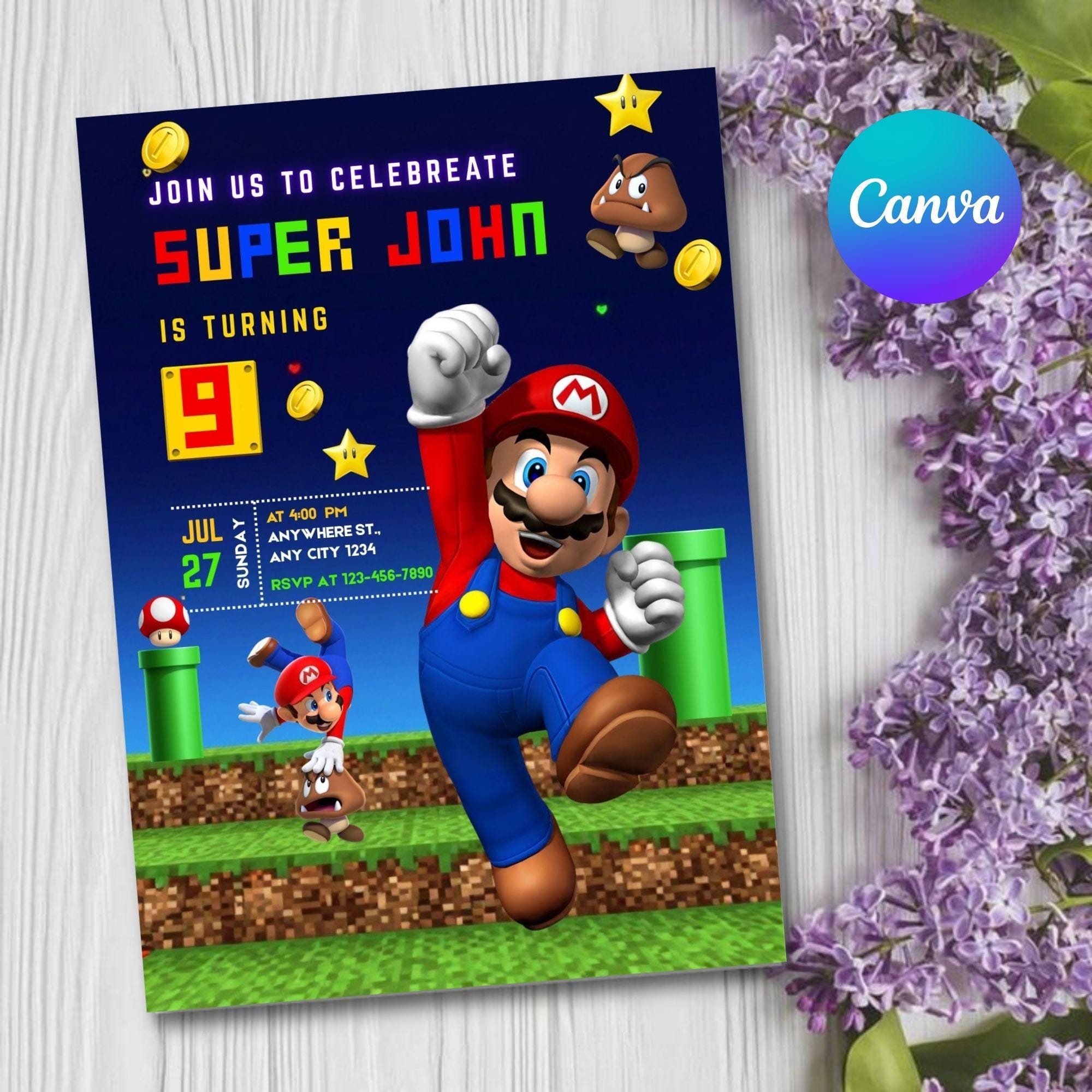 Birthday Invitation Template: Super Mario Theme - Editable Digital Download