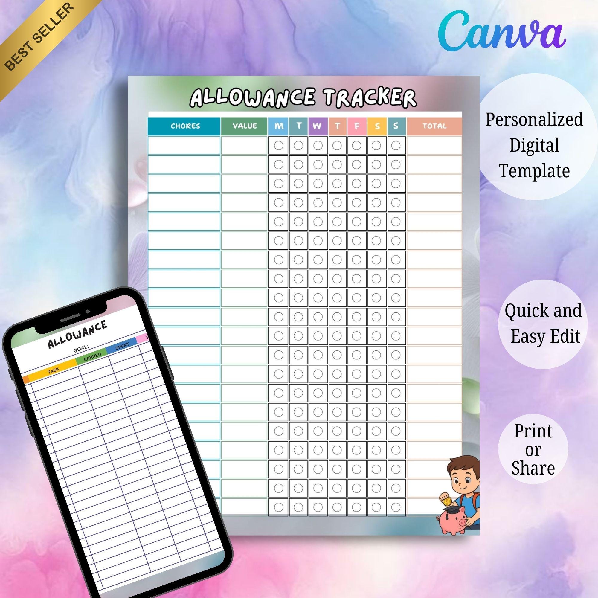 Allowance Chart for Kids – Savings & Spending Tracker (Printable PDF)